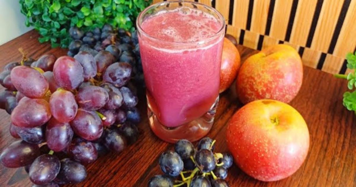 Receita de suco de uva com maçã, rica em antioxidantes e fibras.