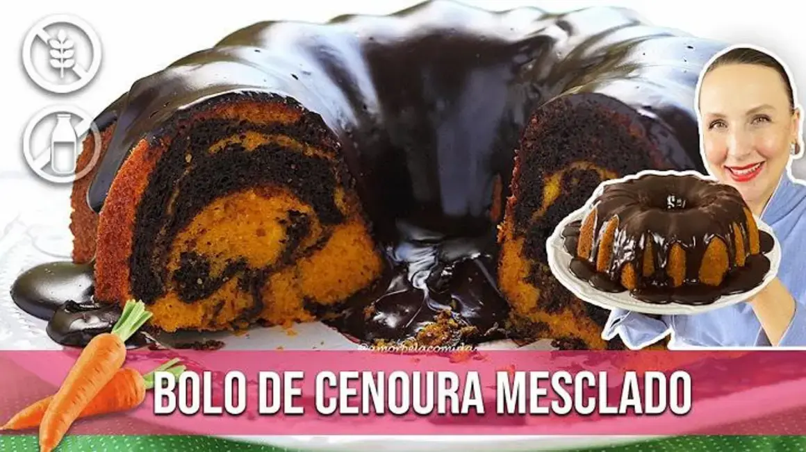 Receita de Bolo de Cenoura Mesclado com Chocolate Sem Glúten Sem Lactose Delicioso